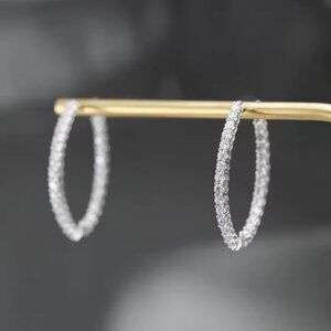Silver Oval Crystal Hoop Earrings
